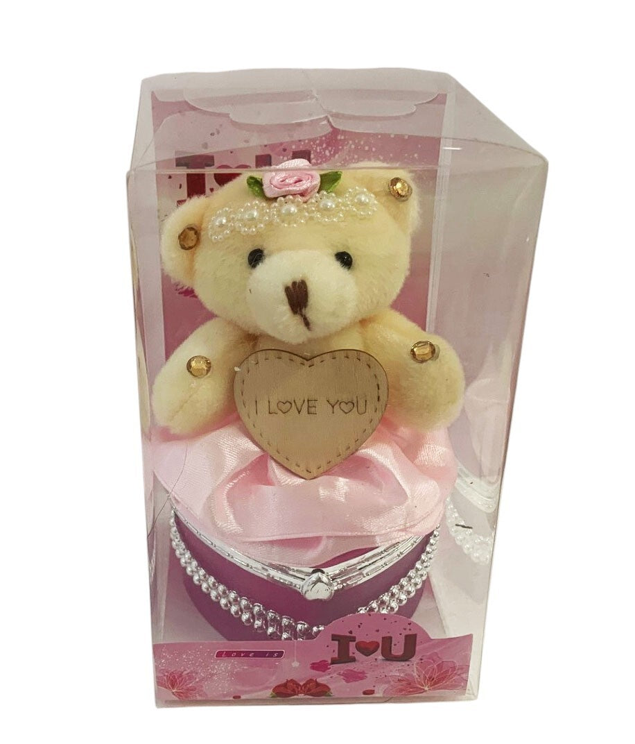 I Love You Bear With Heart Shaped Jewelry Gift Box Pink