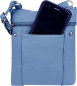 New BLUE Leathers Crossbody Zippered Purse Bag 5 Pockets, Adjustable Strap