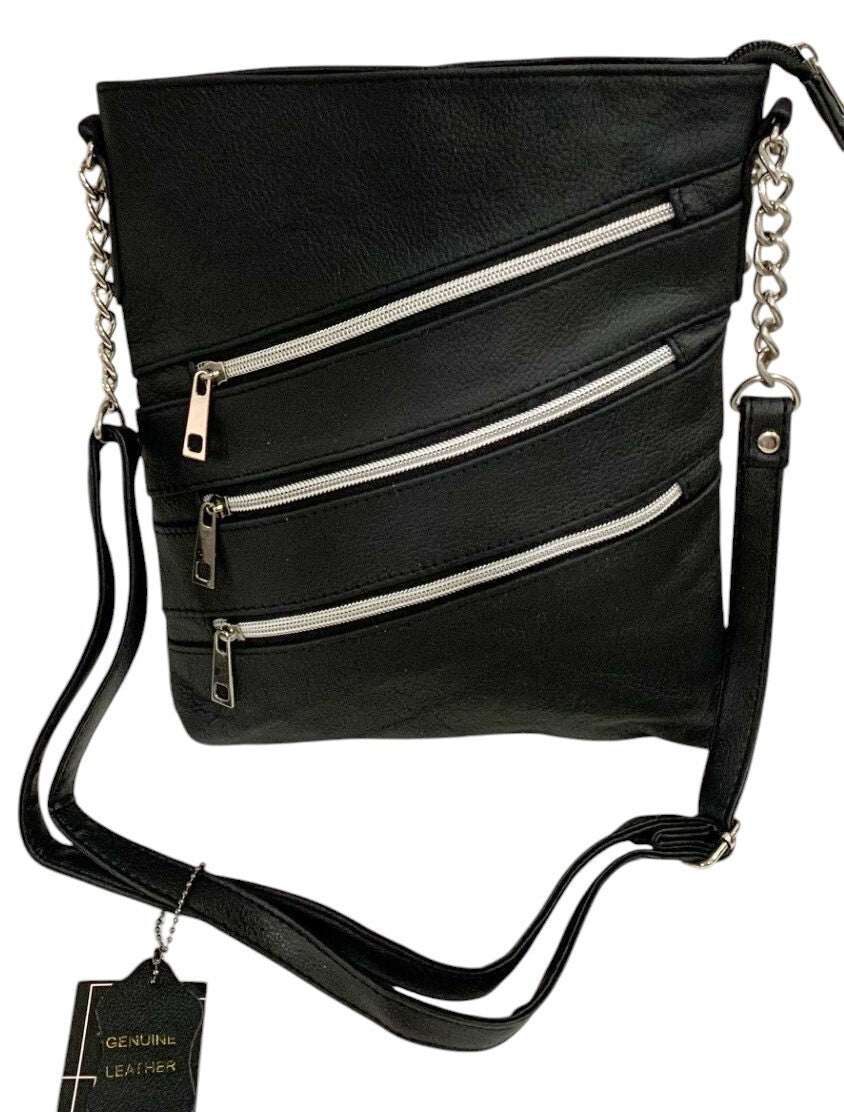 BLACK LARGE SOFT LEATHER MESSENGER SHOULDER BAG CROSS BODY SATCHEL MEN &WOMEN