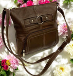 BROWN WOMEN MEDIUM COWHIDE LEATHER CROSS BODY SHOULDER BAG HANDBAG PURSE HOBO