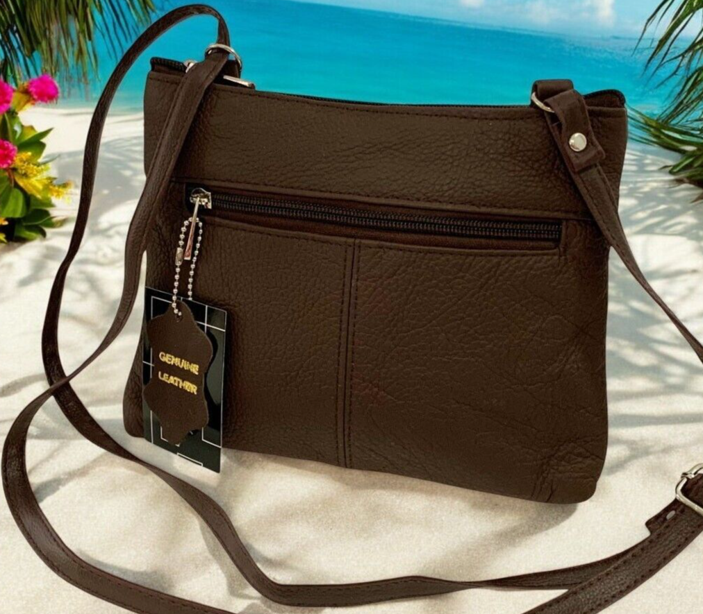 Brown Dark Cowhide Leather Small Handbag Crossbody Shoulder Bag  Purse for Women