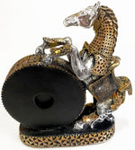 DESK TABLE ANTIQUE STYLE CLOCK WITH RISING HORSE STATUE BATTERY OPERATED