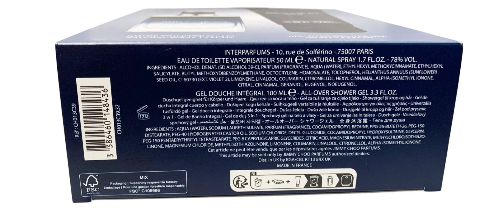 JIMMY CHOO BLUE MEN 2PC GIFT SET-1.7oz  EDT+3.4OZ SHOWER GEL NEW MADE IN FRANCE