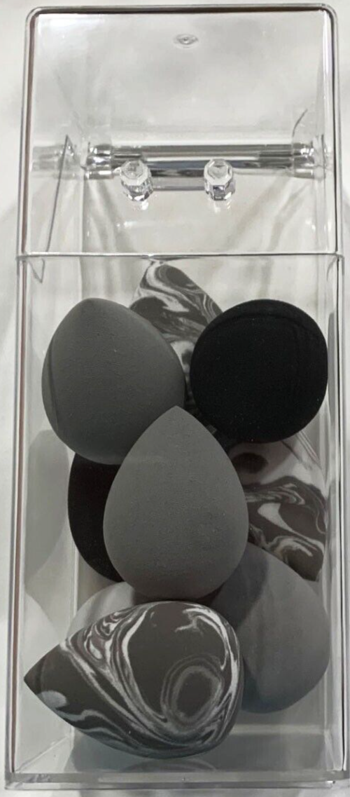 12 PC BEAUTY SPONGE SET NON LATEX ALLERGY FREE IN CLEAR ORGANIZER NEW IN BOX