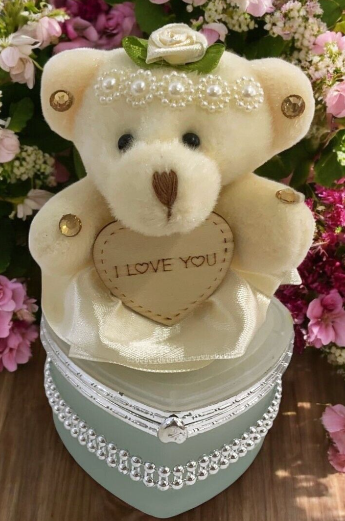 I Love You Bear With Heart Shaped Jewelry Gift Box White