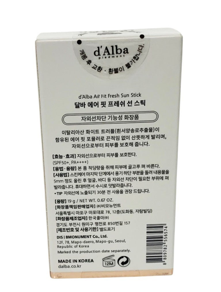 D'ALBA Air Fit Fresh Sun Stick SPF50+ PA++++ 19g UV Sunscreen Sun Block  Ex 4/28
