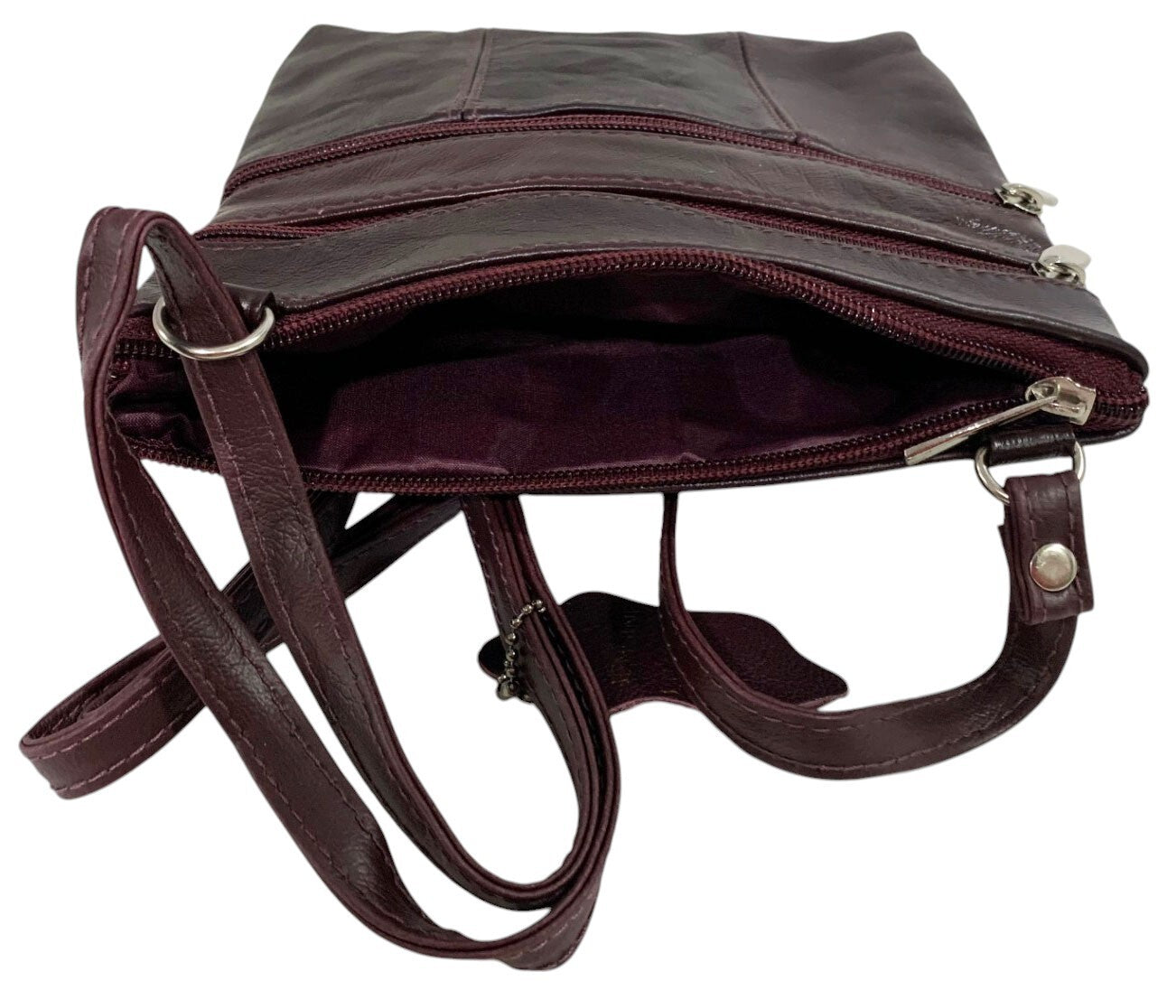 BURGUNDY Cowhide Leather Crossbody Shoulder Bag  Organizer Handbag for Women