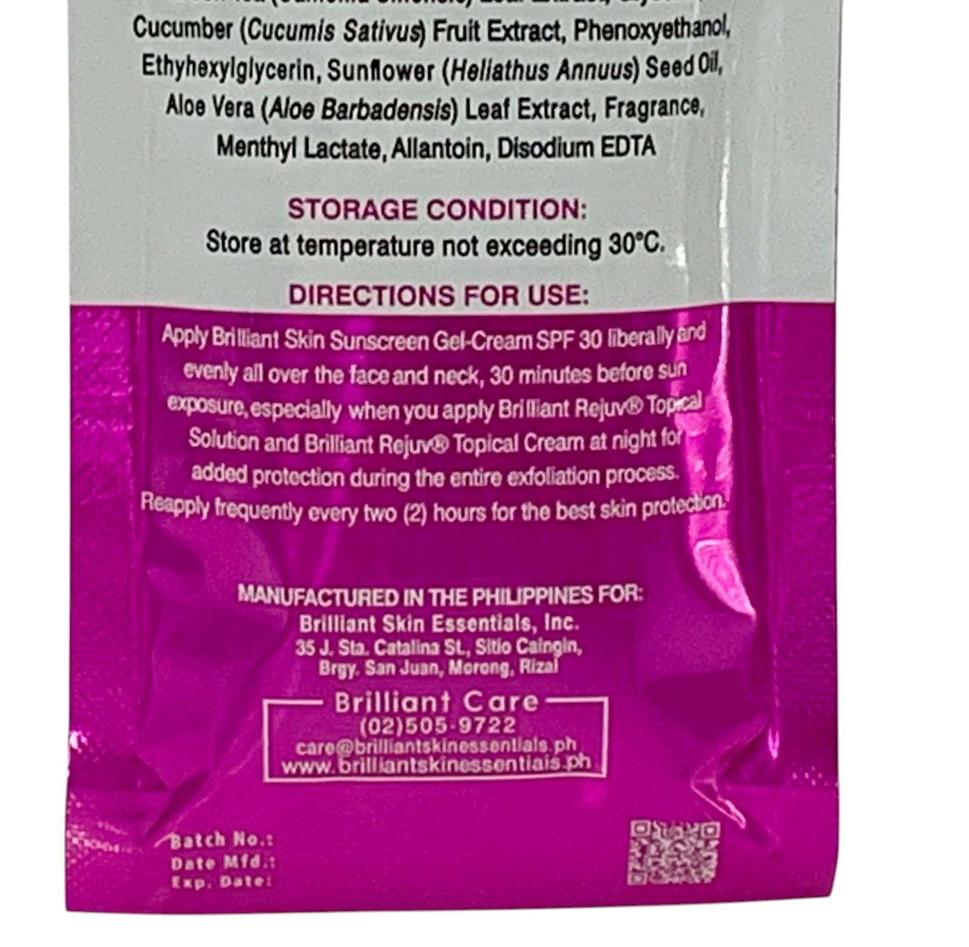 Brilliant Skin Essentials Sunscreen Gel-Cream SPF30 Sachet SET OF 2 (50g each)