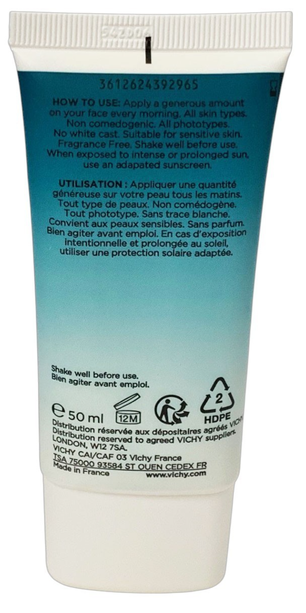 Vichy Mineral 89 72H Moisture Boosting Daily Fluid SPF50+UVB +UVA 50ml Exp 12/28