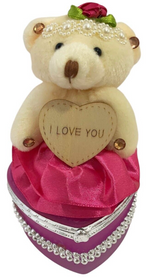 I Love You Bear With Heart Shaped Jewelry Gift Box Dark Pink/Purple