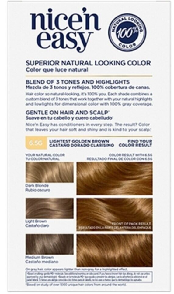 2-Clairol Nice N’ Easy Natural  Permanent Hair Color 6.5G Lightest Golden Brown