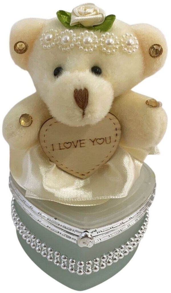 I Love You Bear With Heart Shaped Jewelry Gift Boxes SET OF 2 White and Fuchsia