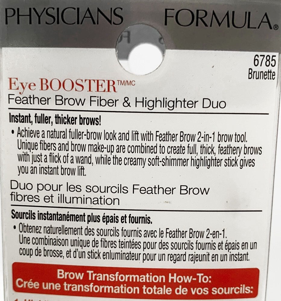 2 Physicians Formula Feather Brow 6785 BRUNETTE Fiber & Highlighter 2-in-1 Duo