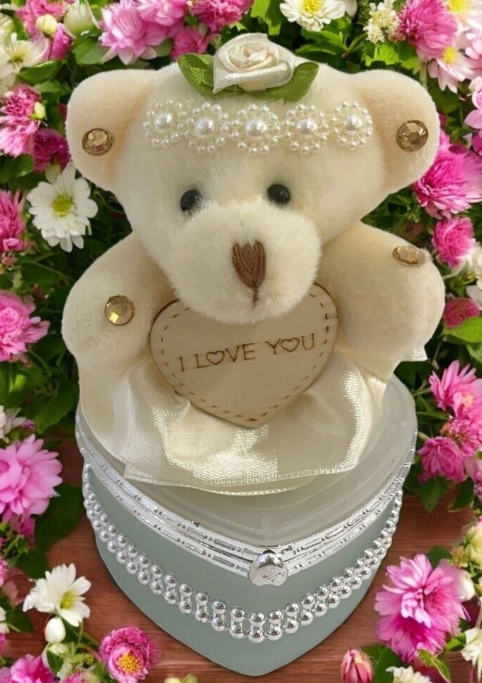 I Love You Bear With Heart Shaped Jewelry Gift Box White