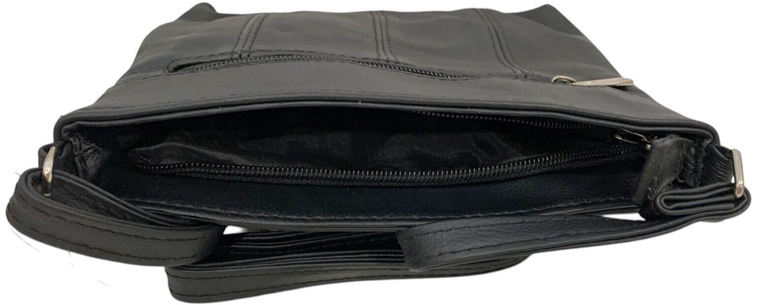 Black Cowhide Leather Small Handbag Crossbody Shoulder Bag  Purse for Women