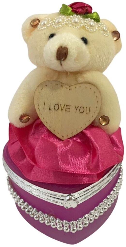 I Love You Bear With Heart Shaped Jewelry Gift Boxes SET OF 2 Red and Fuchsia