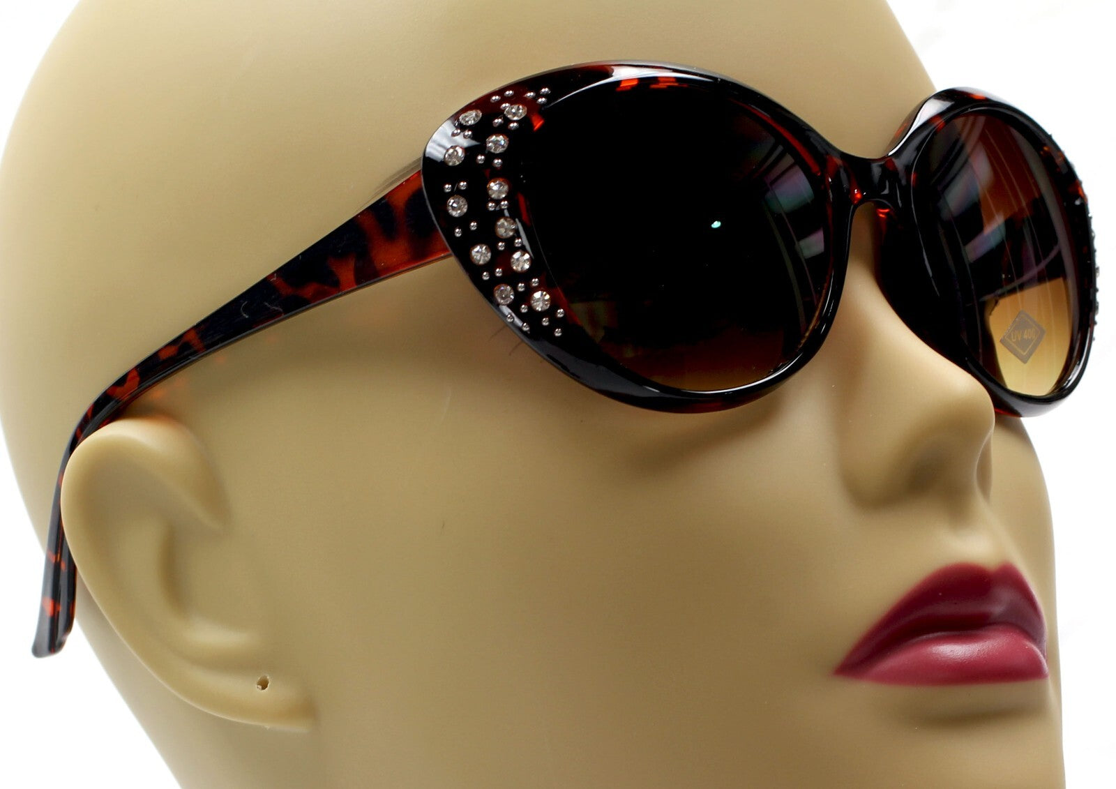 WOMEN BROWN SHIELD WRAP AROUND SUNGLASSES FASHION SHADES RHINESTONES NEW
