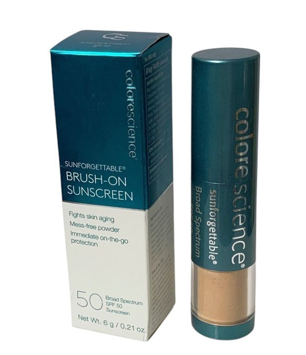 COLORESCIENCE SUNFORGETTABLE BRUSH-ON SUNSCREEN SPF 50 MEDIUM 0.21oz IN BOX