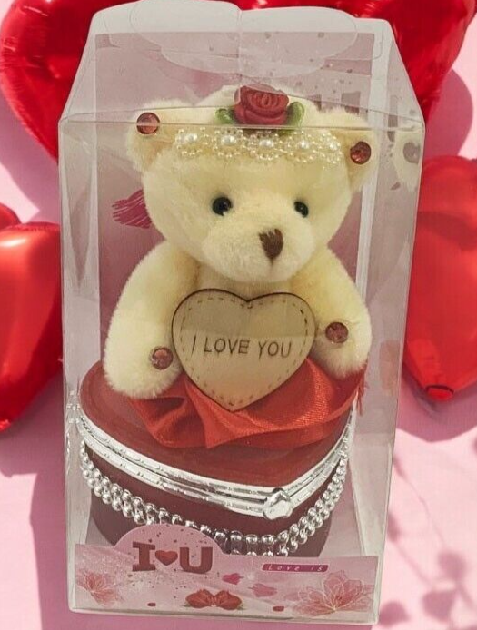 I Love You Bear With Heart Shaped Jewelry Gift Boxes SET OF 2 Red and Pink