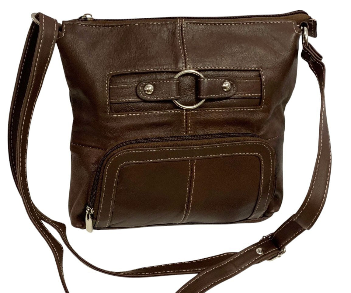 BROWN WOMEN MEDIUM COWHIDE LEATHER CROSS BODY SHOULDER BAG HANDBAG PURSE HOBO