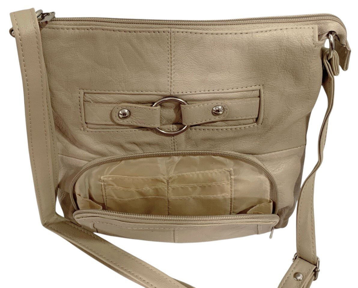 IVORY WOMEN MEDIUM COWHIDE LEATHER CROSS BODY SHOULDER BAG HANDBAG PURSE HOBO
