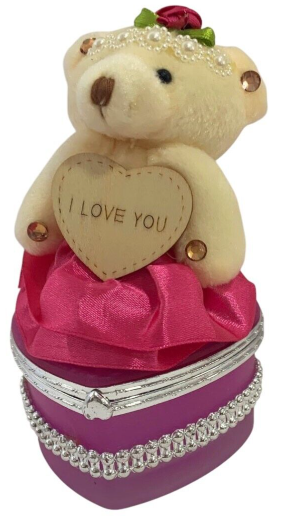 I Love You Bear With Heart Shaped Jewelry Gift Box Dark Pink/Purple