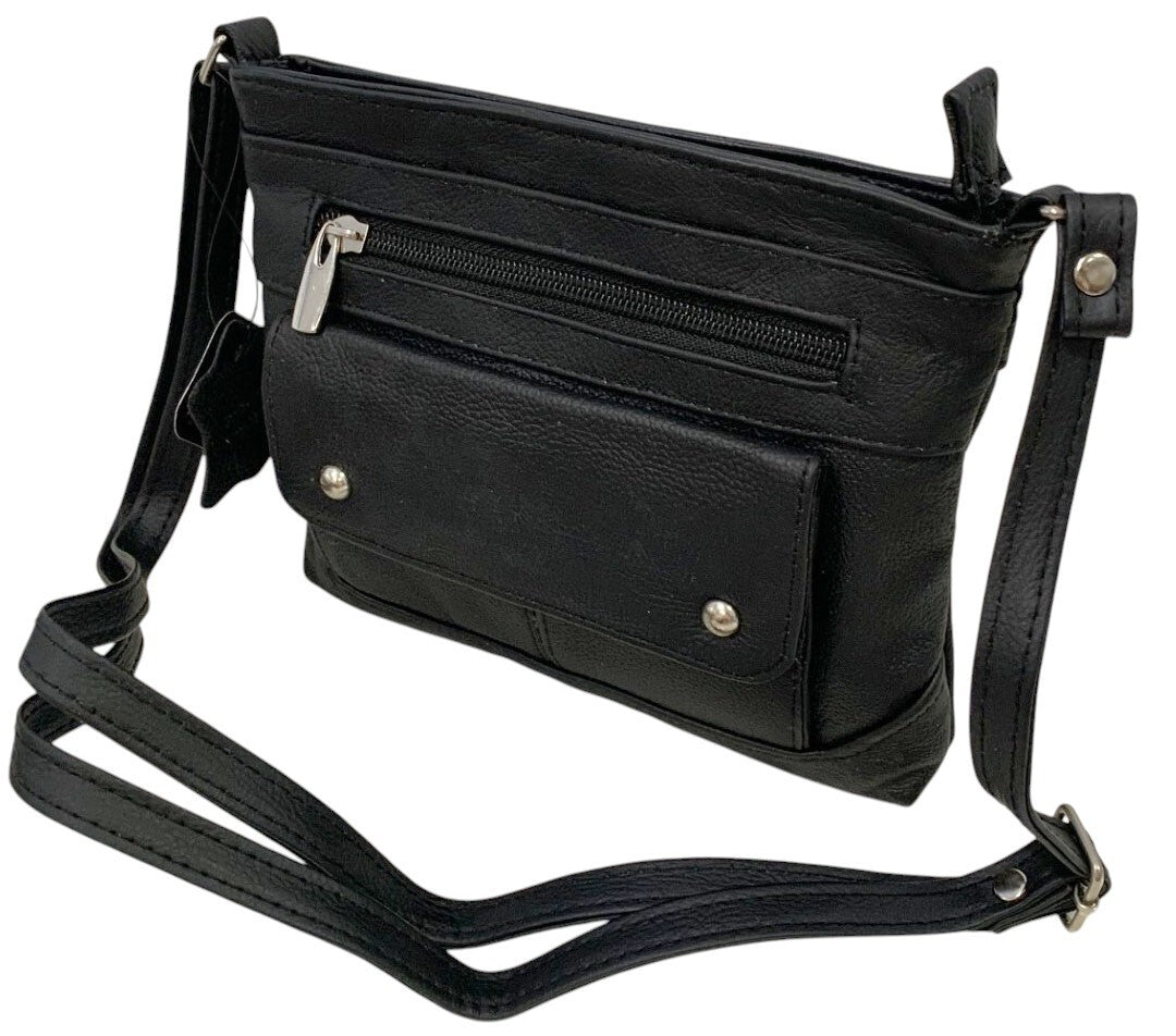 Black Cowhide Leather Small Handbag Crossbody Shoulder Bag  Purse for Women