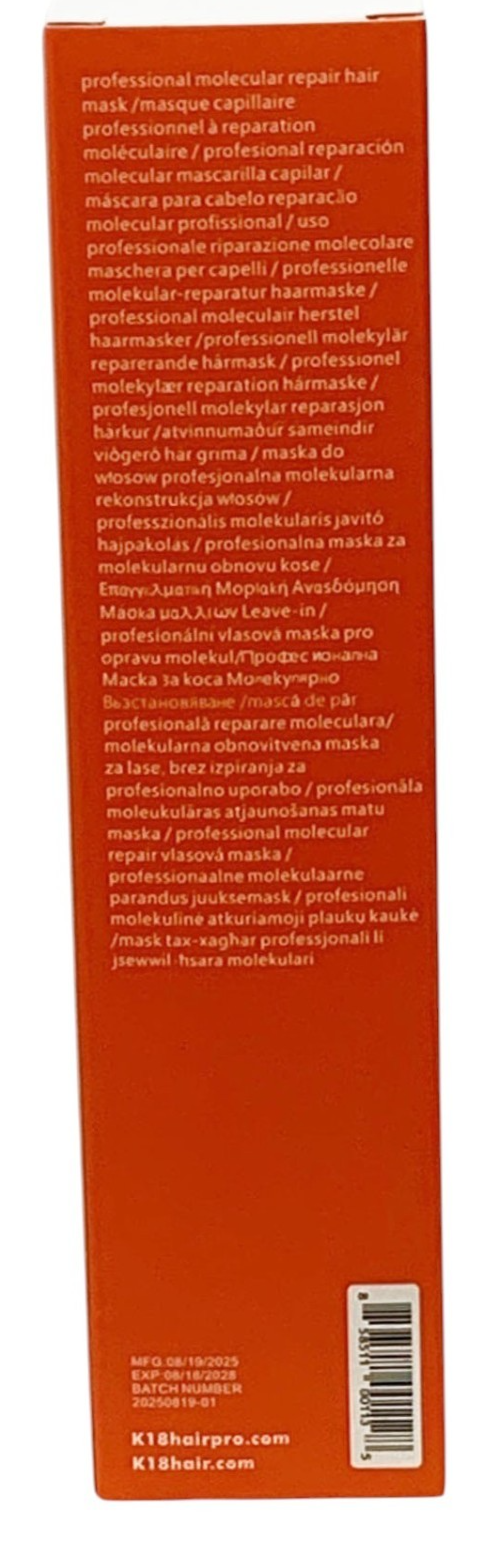 K18 Biomimetic Molecular Repair Hair Mask Professional 150ml/5oz Exp 08/28