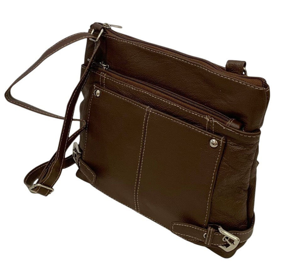 BROWN WOMEN MEDIUM COWHIDE LEATHER CROSS BODY SHOULDER BAG HANDBAG PURSE HOBO