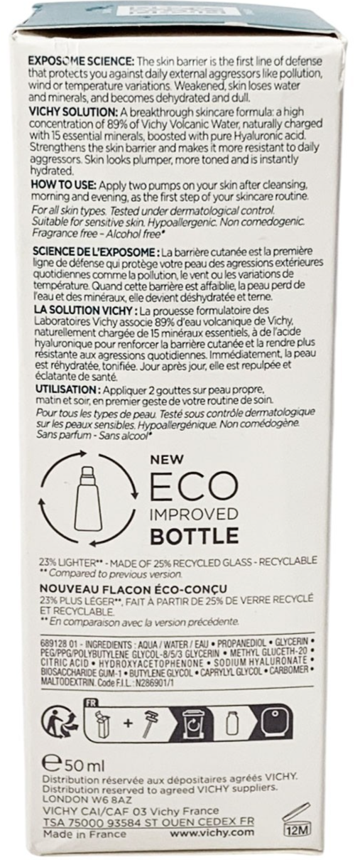 Vichy Mineral 89 Skin Fortifying Daily Booster  1.69oz Hyaluronic Acid EXP 09/28