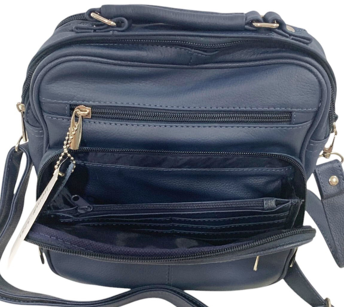 Blue Large Men Cowhide Leather Messenger Crossbody Shoulder Bag Satchel Handbag
