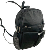 BLACK COWHIDE LEATHER UNISEX  BACKPACK SHOULDER BAG TRAVEL ORGANIZER