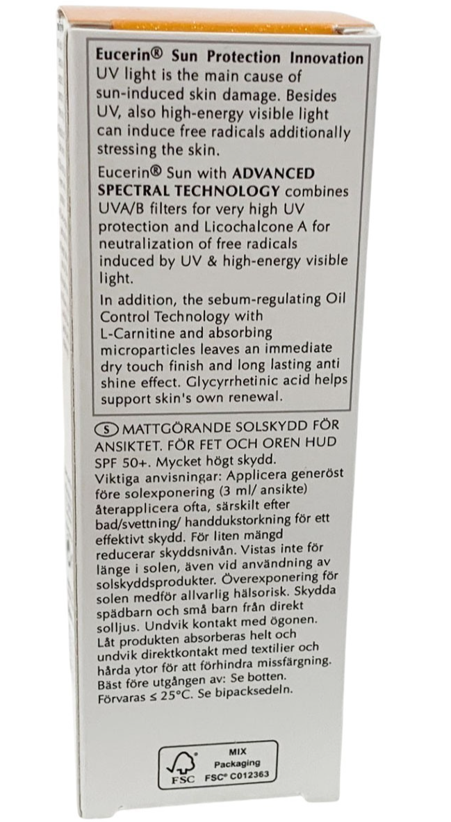 Eucerin Oil Control Dry Touch Sun Gel Cream Ultra Light Acne Skin SPF50+ 50ml