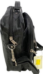 Black Leather Messenger Crossbody Shoulder Bag Organizer Handbag Satchel for Men