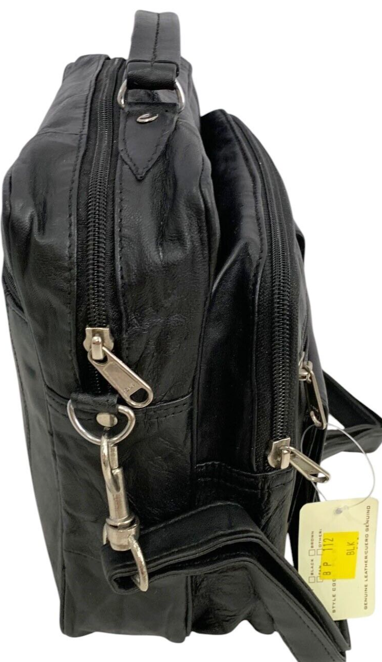 Black Leather Messenger Crossbody Shoulder Bag Organizer Handbag Satchel for Men