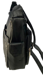 BLACK Leather Organizer Purse Shoulder Bag Multiple Pockets Cross Body Handbag