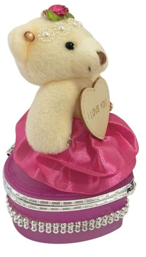 I Love You Bear With Heart Shaped Jewelry Gift Box Dark Pink/Purple