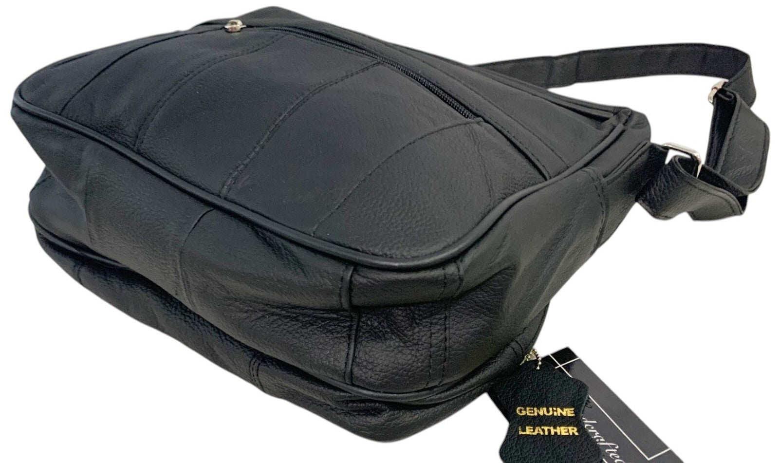 BLACK Leather Organizer Purse Shoulder Bag Multiple Pockets Cross Body Handbag