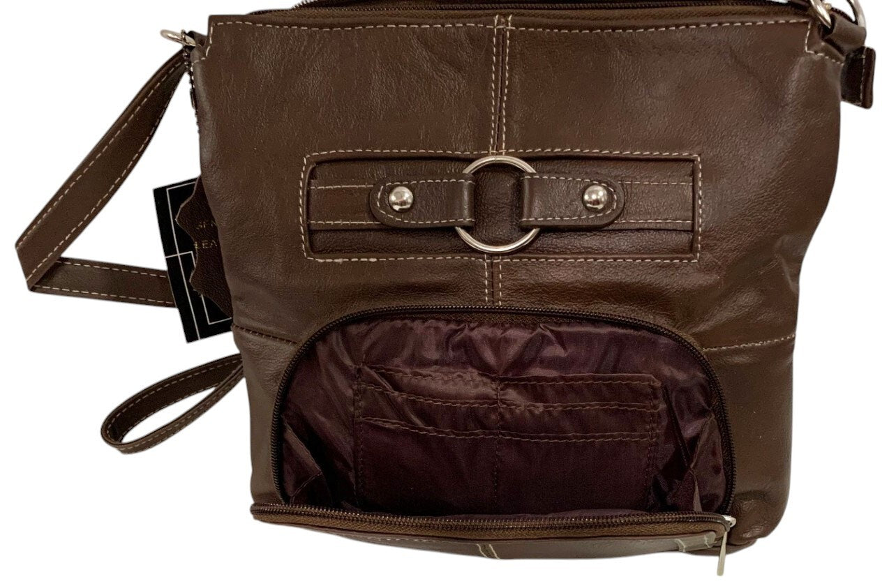 BROWN WOMEN MEDIUM COWHIDE LEATHER CROSS BODY SHOULDER BAG HANDBAG PURSE HOBO