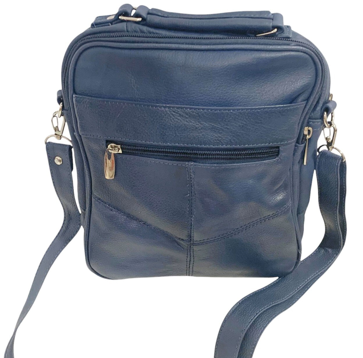 Blue Large Men Cowhide Leather Messenger Crossbody Shoulder Bag Satchel Handbag