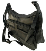 BLACK Leather Organizer Purse Shoulder Bag Multiple Pockets Cross Body Handbag