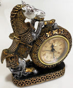 DESK TABLE ANTIQUE STYLE CLOCK WITH RISING HORSE STATUE BATTERY OPERATED