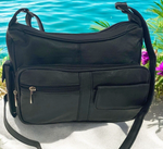BLACK Leather Organizer Purse Shoulder Bag Multiple Pockets Cross Body Handbag