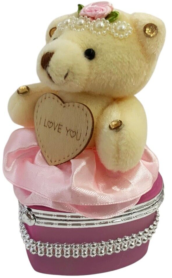 I Love You Bear With Heart Shaped Jewelry Gift Boxes SET OF 2 Pink White