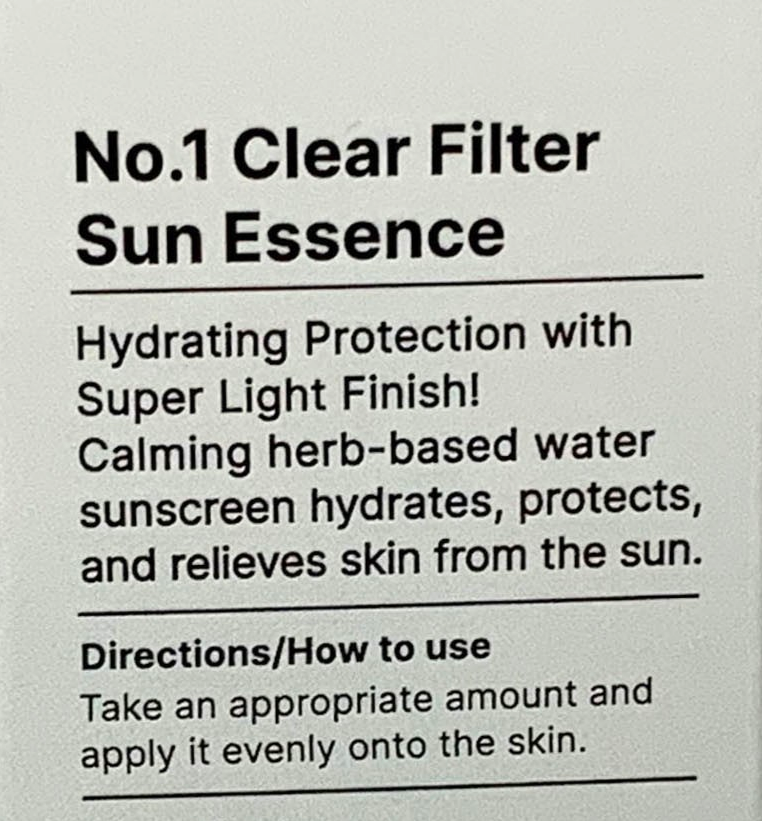 NUMBUZIN No.1 Clear Filter Sun Essence 50ml/1.69oz SPF50+ PA++++ EXP 03/28