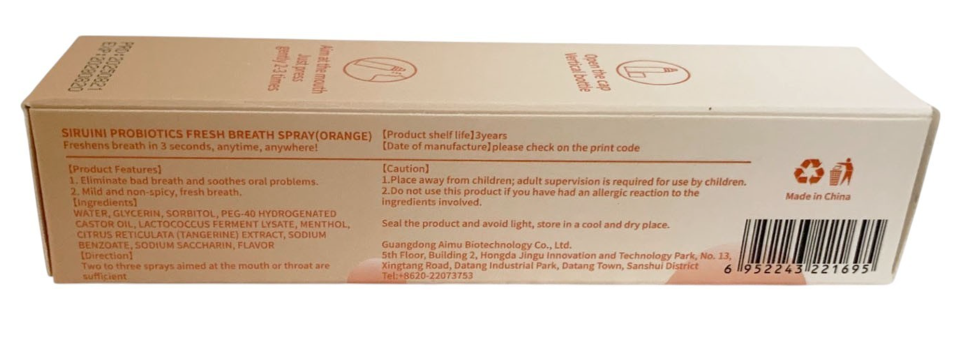 SIRUINI PROBIOTICS FRESH BREATH ORANGE MOUTH SPRAY ORAL HEALTH FORMULA 20ml -2 P