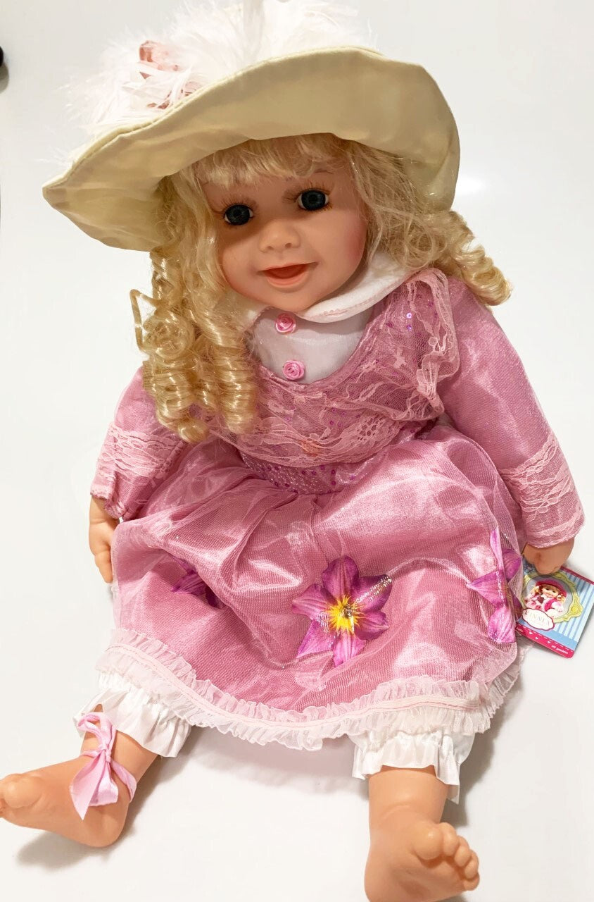 NEW VINYL CLAIR PLAY DOLL BLOND HAIR BLUE EYES  22" PINK/WITE  WINTER OUTFIT