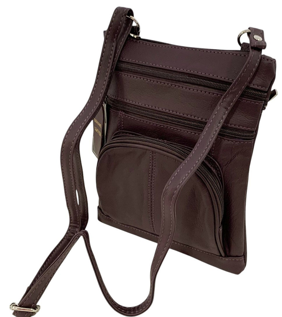 New PURPLE Leathers Crossbody Messenger Purse Bag 5 Pockets, Adjustable Strap