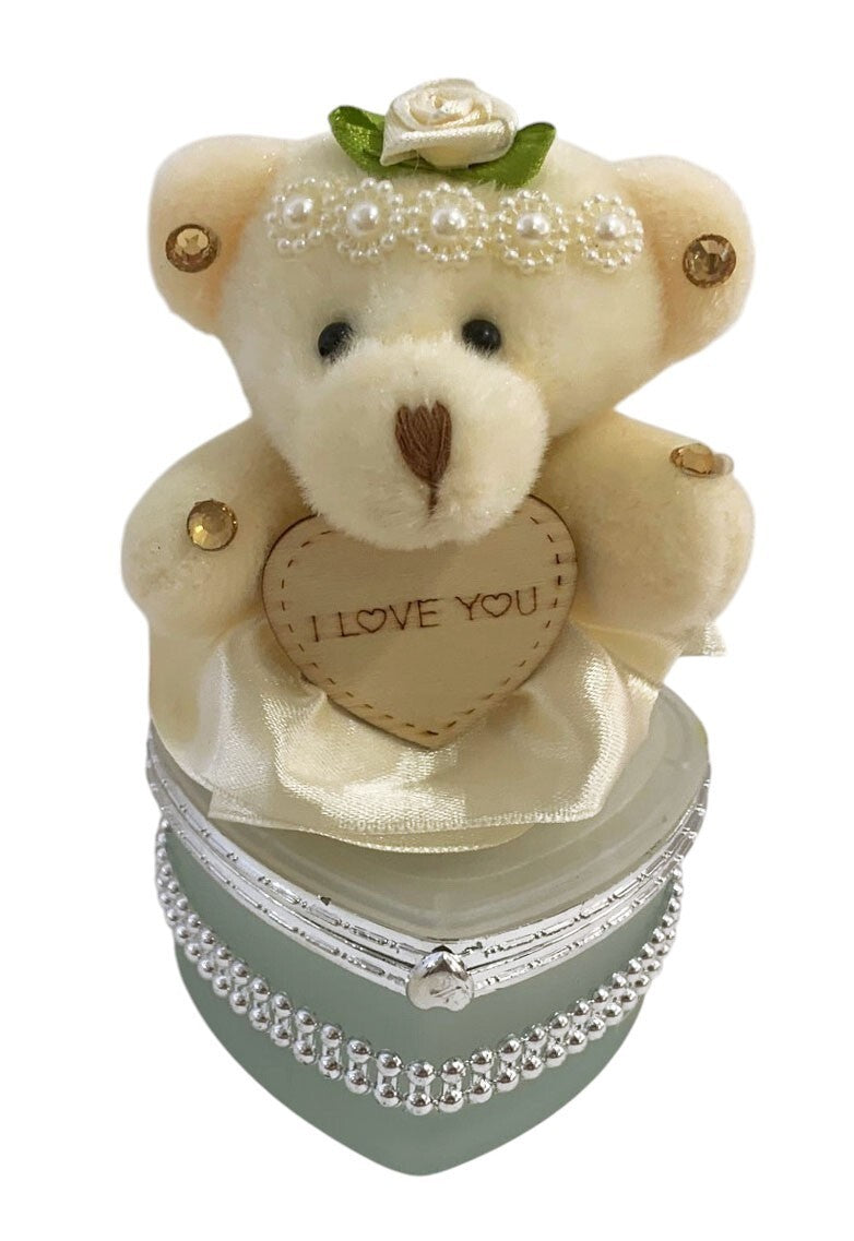 I Love You Bear With Heart Shaped Jewelry Gift Boxes SET OF 2 Pink White