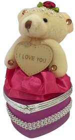 I Love You Bear With Heart Shaped Jewelry Gift Boxes SET OF 2 Pink & Fuchsia